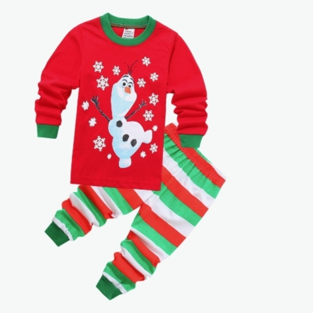 Snowman Red and Green Kids Pajama Set
